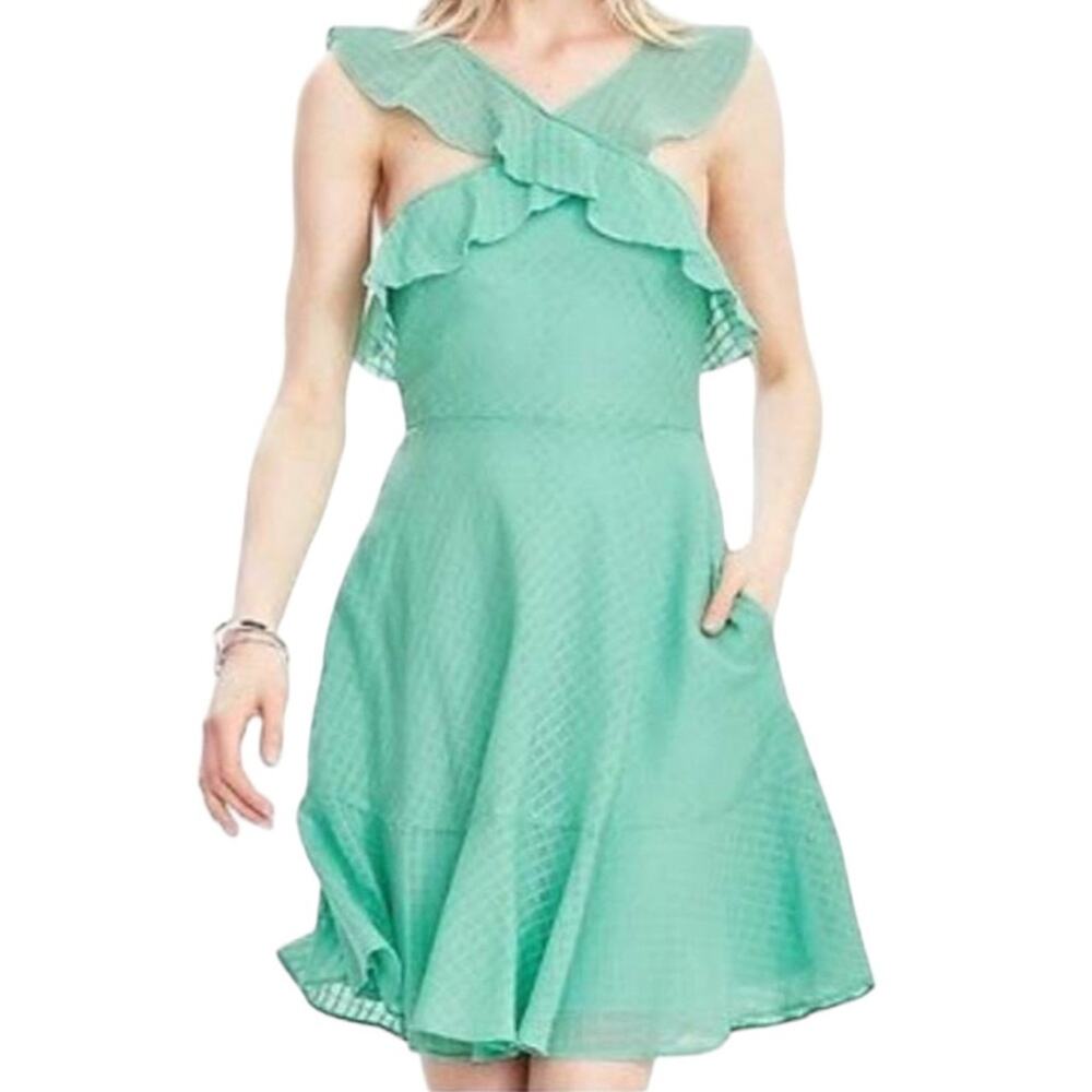 Banana Republic Mint Green Ruffle Cross Front Halter Dress, Size 8